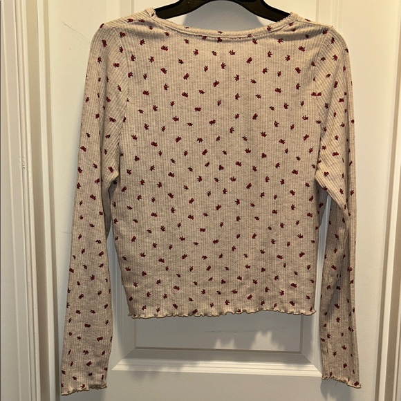 Primark Cream Ribbed Long Sleeve Top with Red Floral Print - Picture 5 of 15